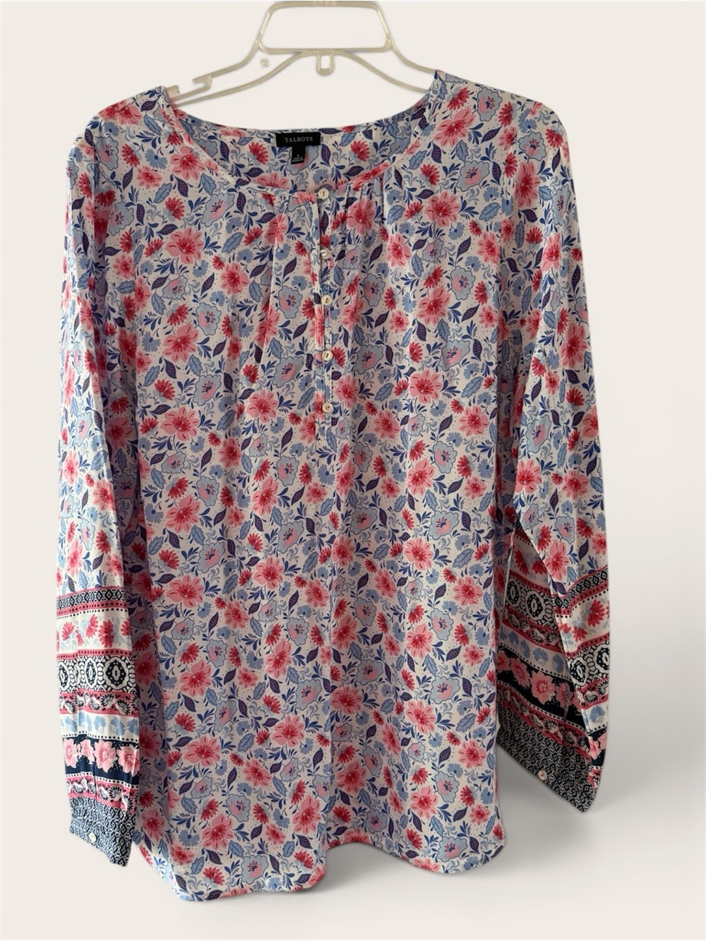 Talbots Pink and Blue Floral Long-Sleeve Tunic